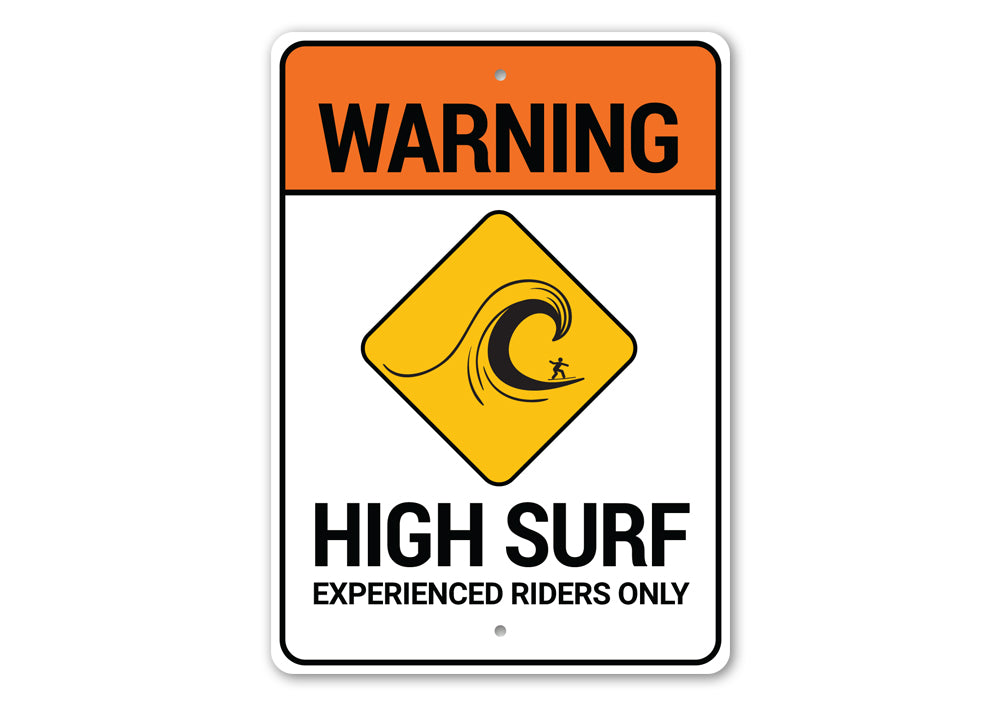 Beach Warning High Surf Sign made of durable aluminum, featuring a vibrant design suitable for coastal decor.