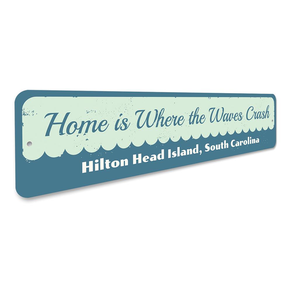 A decorative Beach Waves Sign made of aluminum, featuring vibrant colors and a coastal theme, perfect for beach houses and outdoor decor.