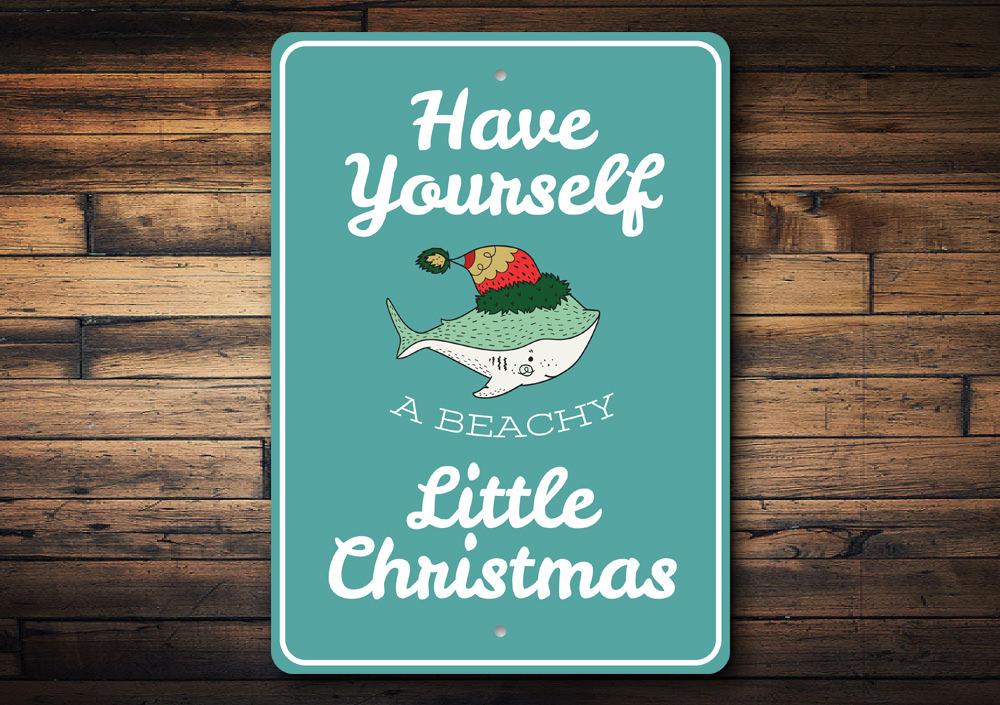 Beachy Little Christmas Sign made of aluminum, featuring festive holiday design, perfect for indoor or outdoor decoration.