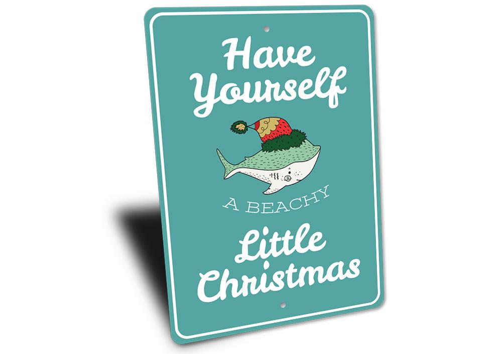 Beachy Little Christmas Sign made of aluminum, featuring festive holiday design, perfect for indoor or outdoor decoration.