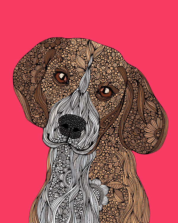 A beautifully detailed Beagle art print featuring pen and ink illustration with vibrant digital coloring, ready for framing.