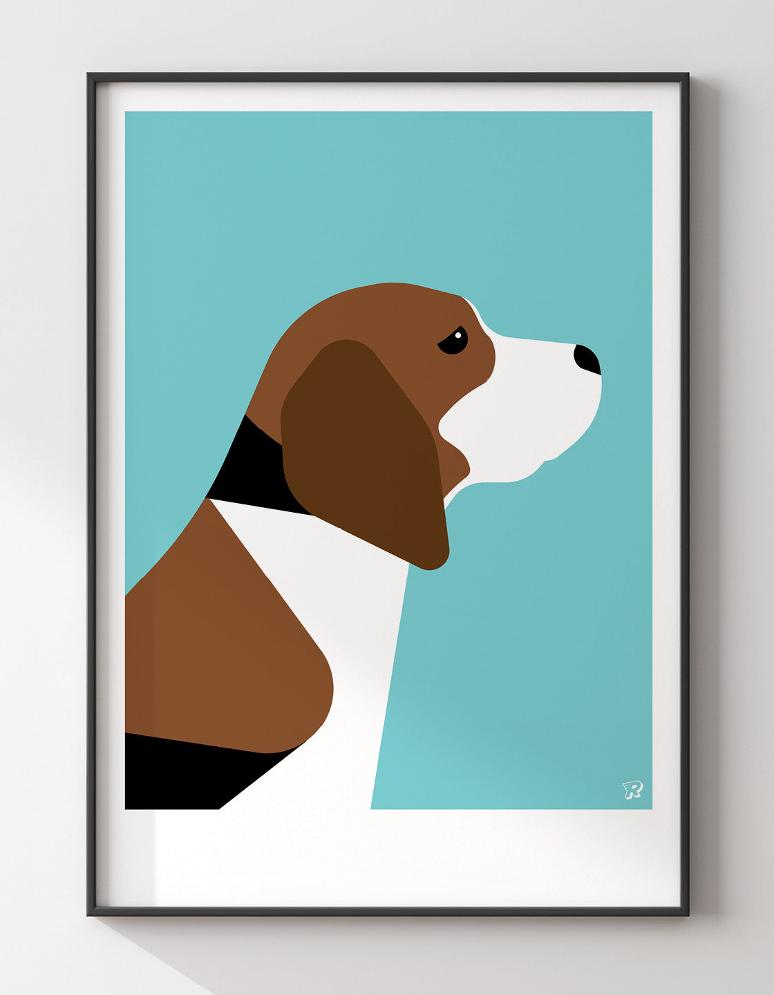 A charming print of a friendly Beagle named Barry, showcasing his playful nature.