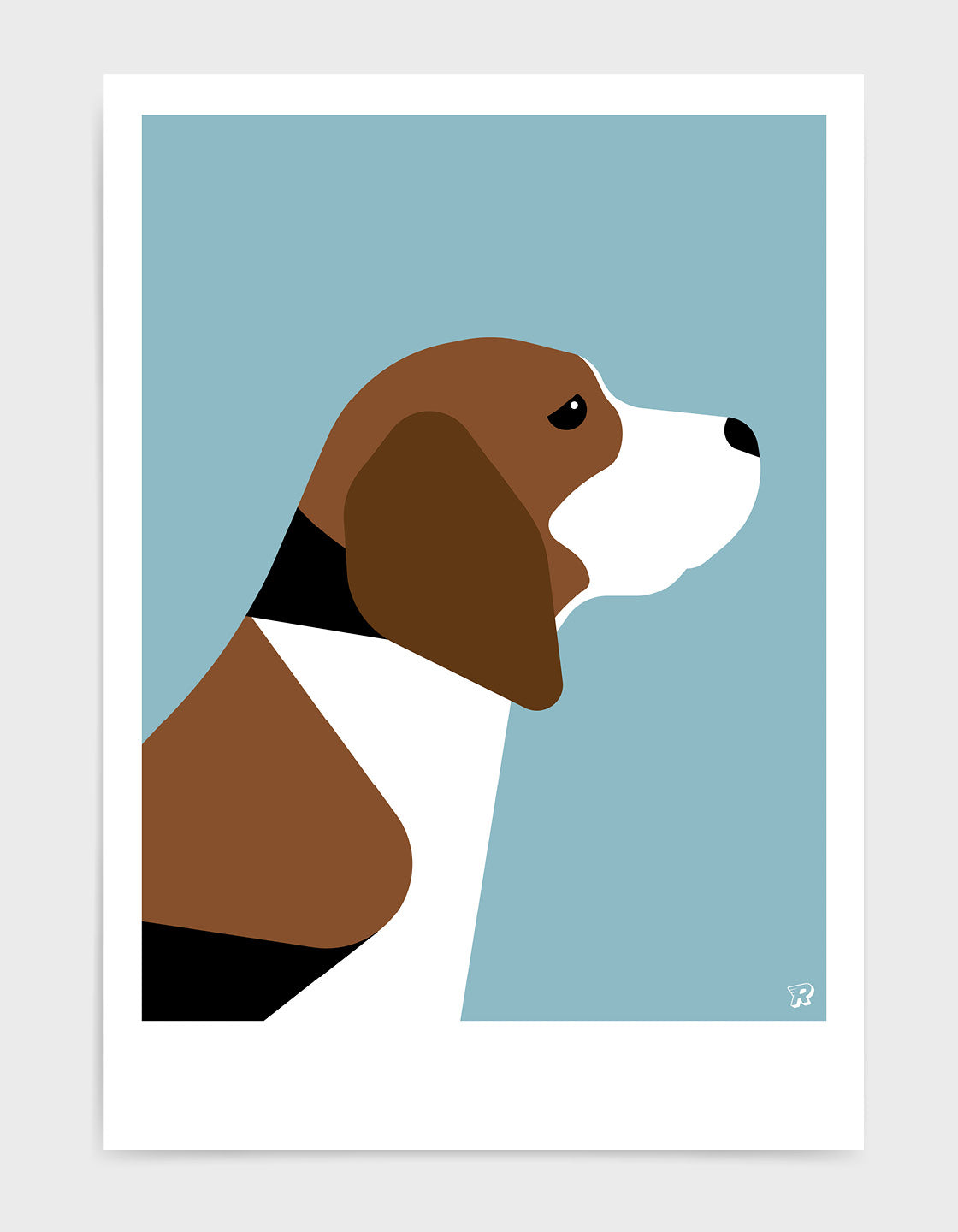 A charming print of a friendly Beagle named Barry, showcasing his playful nature.