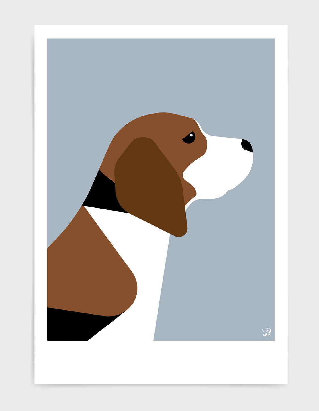 A charming print of a friendly Beagle named Barry, showcasing his playful nature.