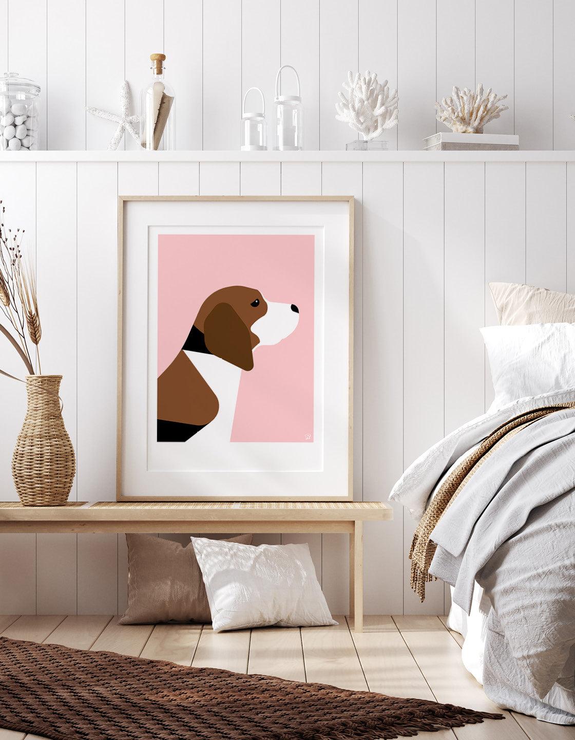 A charming print of a friendly Beagle named Barry, showcasing his playful nature.