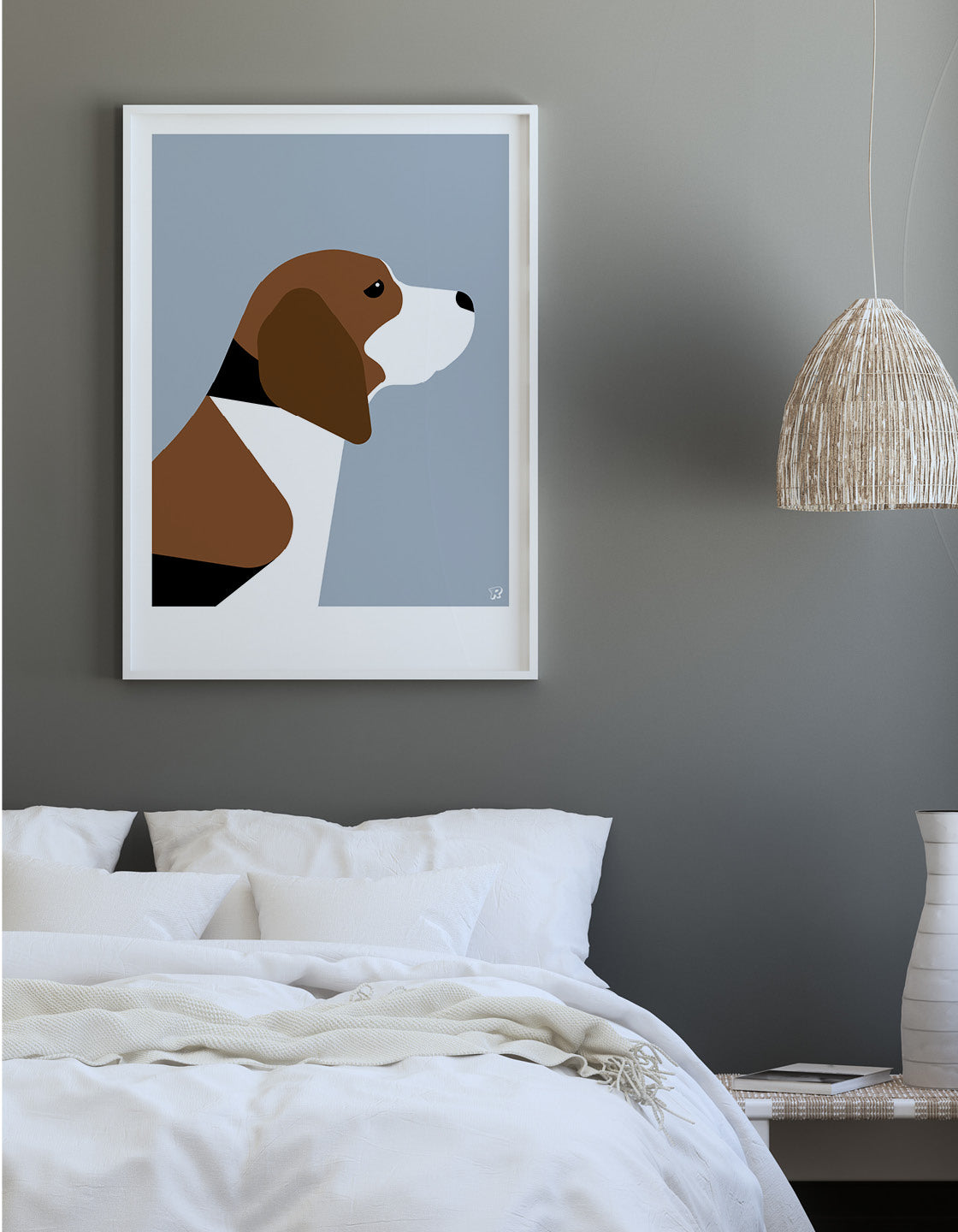 A charming print of a friendly Beagle named Barry, showcasing his playful nature.