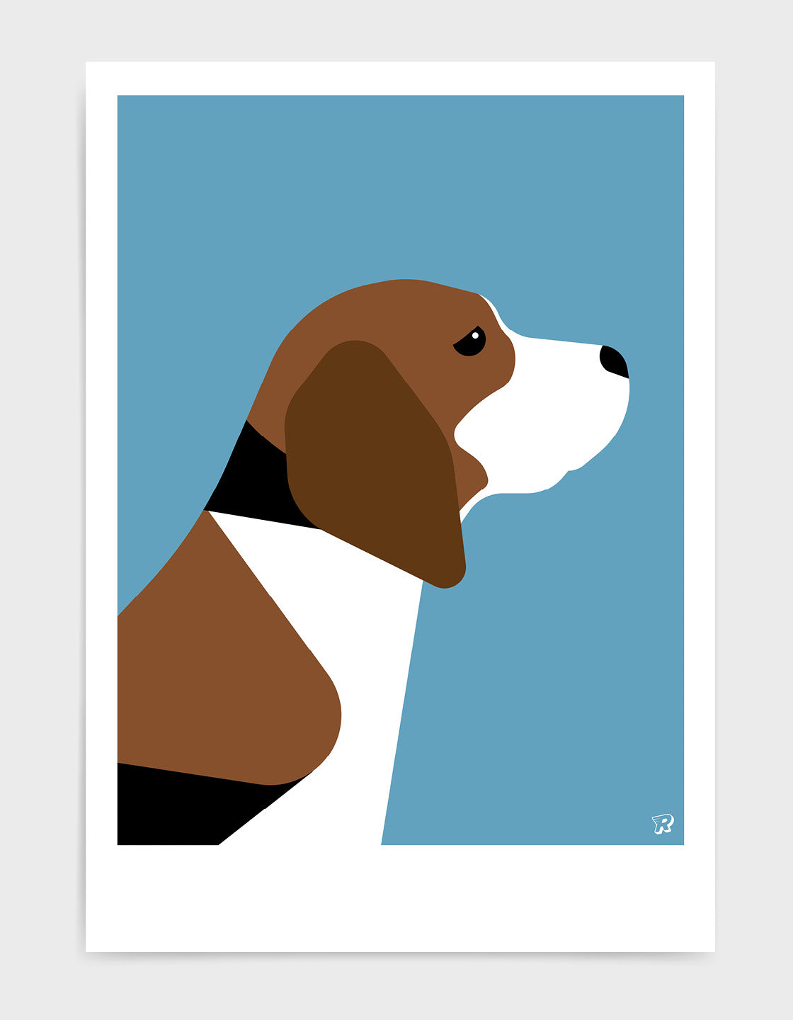 A charming print of a friendly Beagle named Barry, showcasing his playful nature.