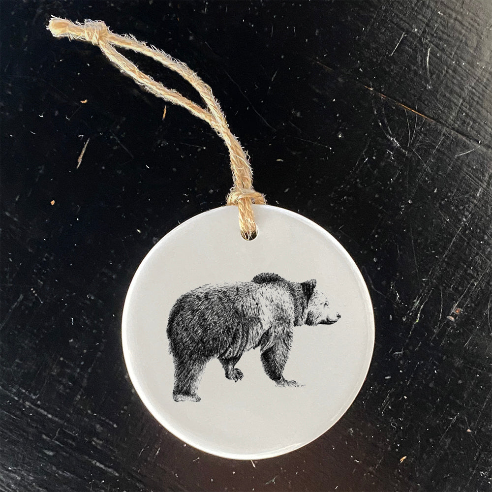 Bear Sketch Ornament made of high-quality porcelain, featuring a charming design, perfect for holiday decor or gift tags.