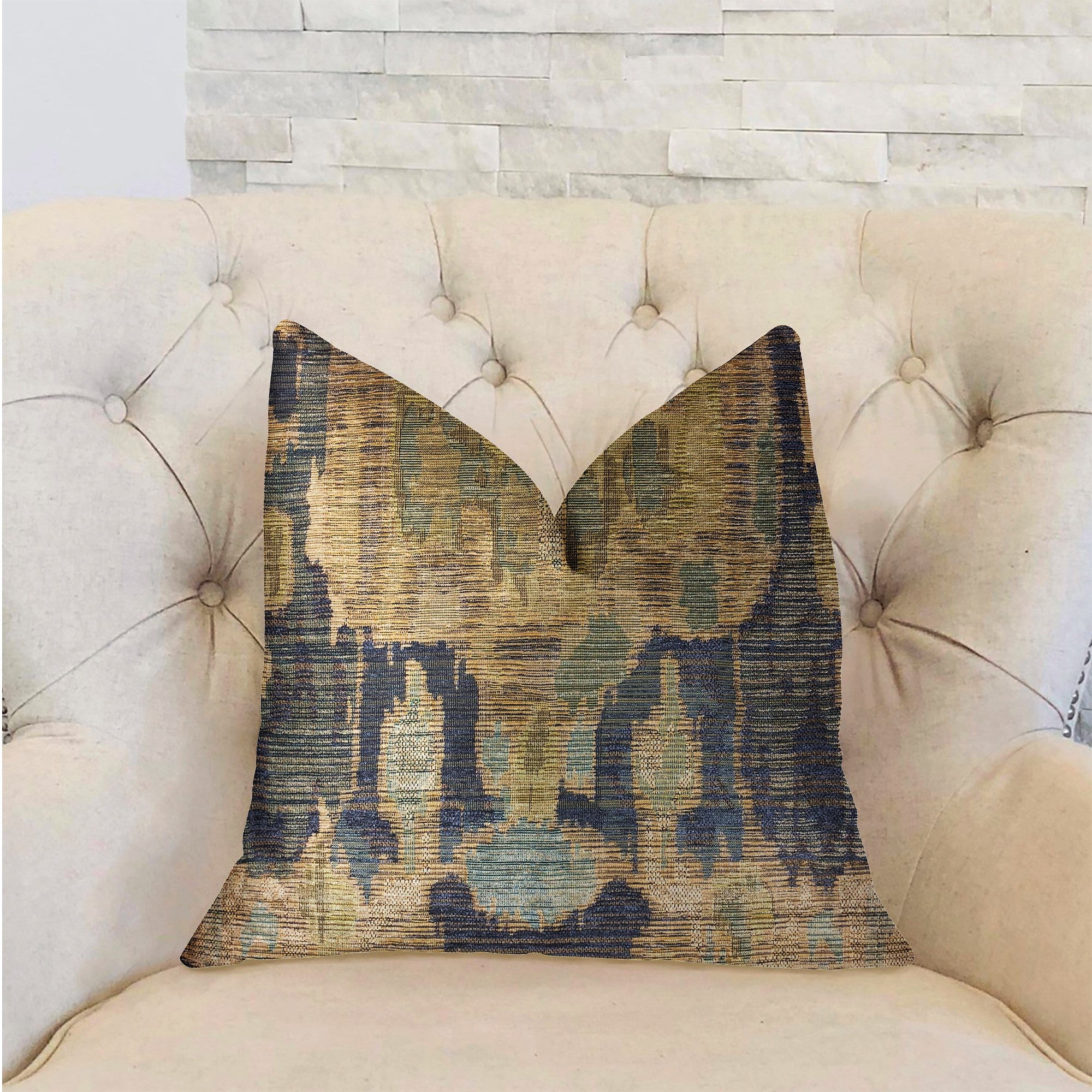 Bear Valley Green Luxury Throw Pillow featuring an Ikat pattern, handmade in the USA with a chic green design and invisible zipper.