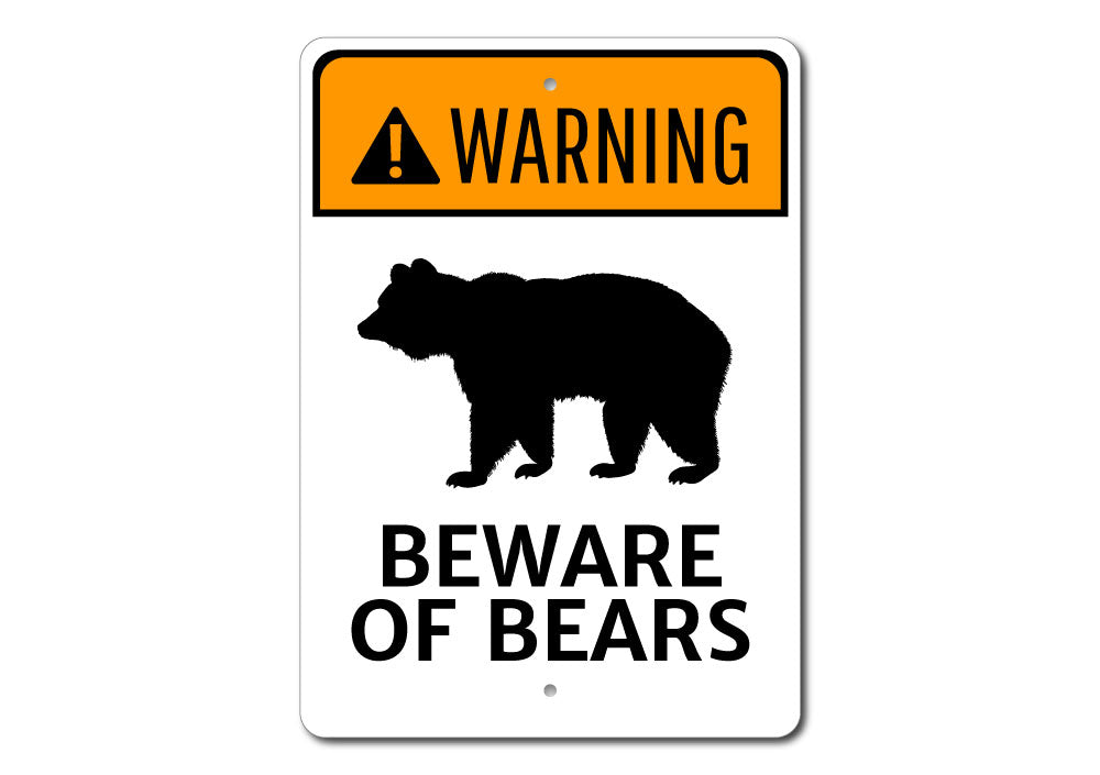 A decorative Bear Warning Sign made from high-quality aluminum, featuring a bear graphic and warning text, suitable for indoor and outdoor use.