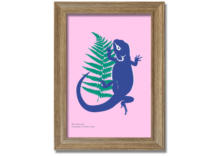 Framed print of a bearded dragon surrounded by lush ferns, showcasing vibrant colors and intricate details.