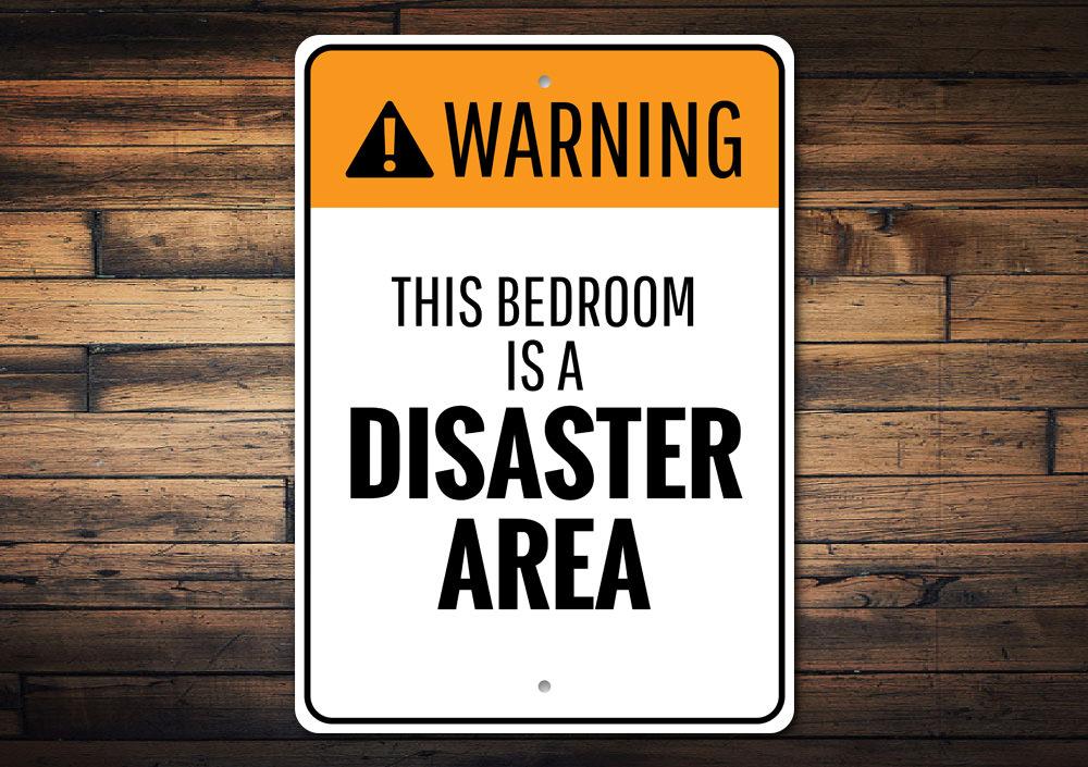 Customizable Bedroom Warning Sign made of high-quality aluminum, featuring pre-drilled holes for easy mounting.