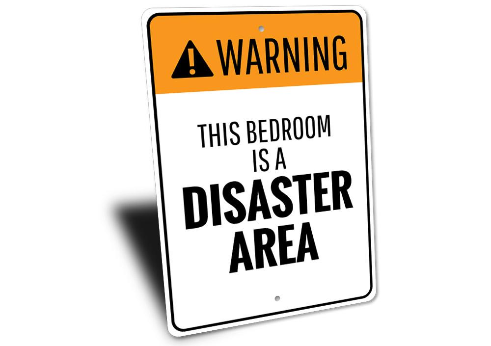 Customizable Bedroom Warning Sign made of high-quality aluminum, featuring pre-drilled holes for easy mounting.