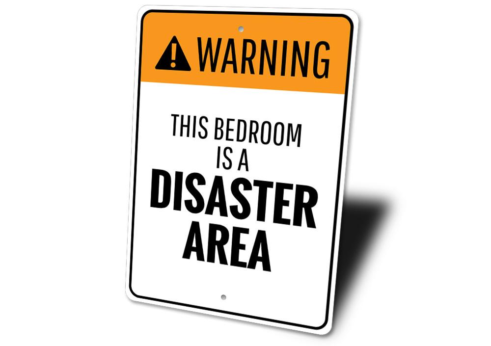 Customizable Bedroom Warning Sign made of high-quality aluminum, featuring pre-drilled holes for easy mounting.