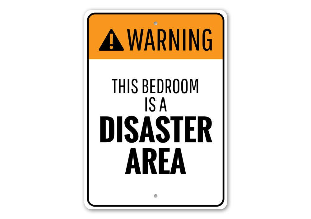 Customizable Bedroom Warning Sign made of high-quality aluminum, featuring pre-drilled holes for easy mounting.