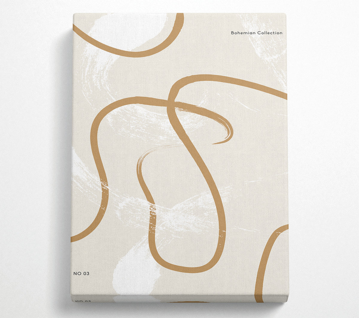 Beige Swirls canvas art mounted on a 44mm box frame, showcasing elegant swirl patterns in soft beige tones.