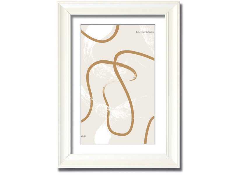 A beautifully framed Beige Swirls print showcasing elegant swirl patterns in soft beige tones, ready to hang.