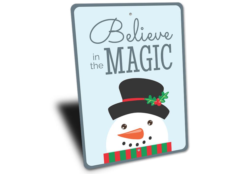 Believe in the Magic Christmas Sign featuring festive design and vibrant colors, perfect for holiday decoration.