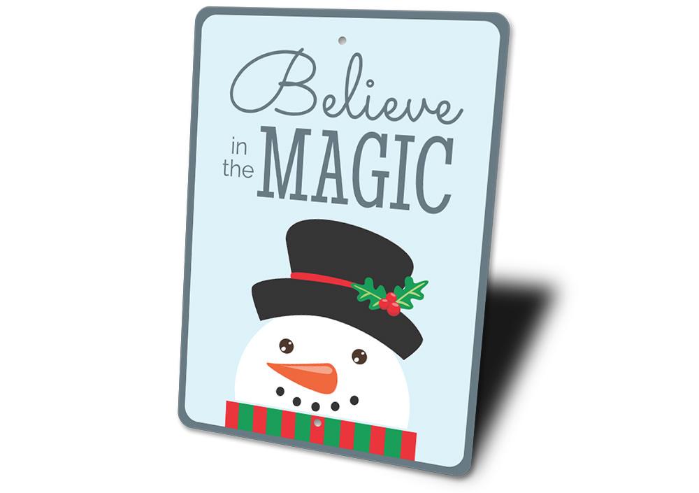 Believe in the Magic Christmas Sign featuring festive design and vibrant colors, perfect for holiday decoration.