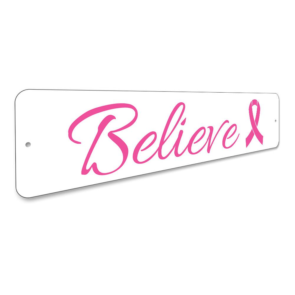 A beautifully crafted Believe Sign made of high-quality aluminum, featuring customizable text options, perfect for home decor.