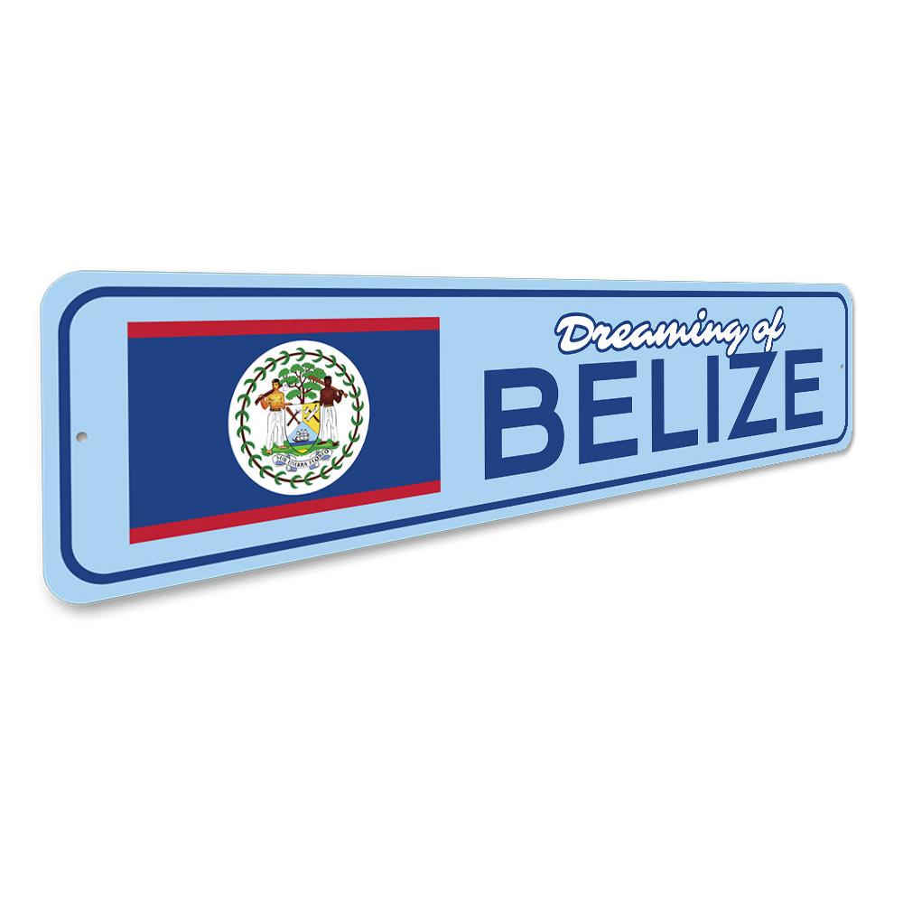 Customizable Belize sign made of high-quality aluminum, featuring pre-drilled holes for easy mounting, perfect for home decor.