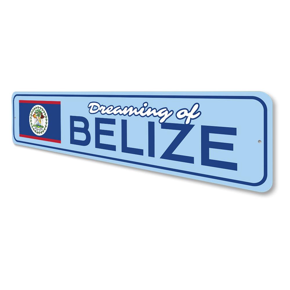 Customizable Belize sign made of high-quality aluminum, featuring pre-drilled holes for easy mounting, perfect for home decor.