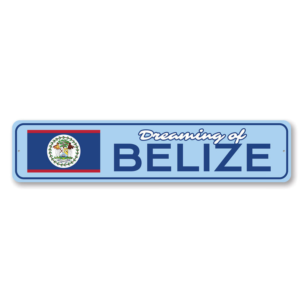 Customizable Belize sign made of high-quality aluminum, featuring pre-drilled holes for easy mounting, perfect for home decor.