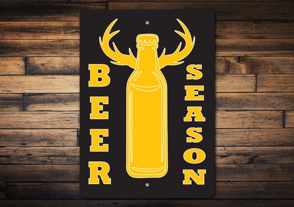 A stylish Beer Season Sign made of high-quality aluminum, featuring vibrant colors and customizable text, perfect for home decor.