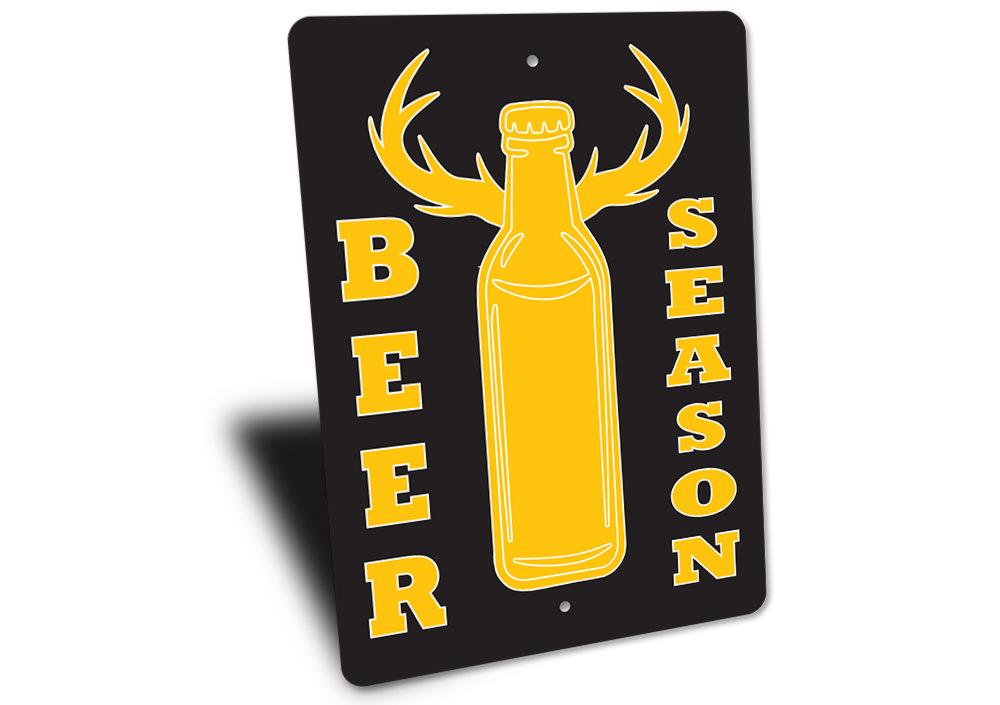 A stylish Beer Season Sign made of high-quality aluminum, featuring vibrant colors and customizable text, perfect for home decor.