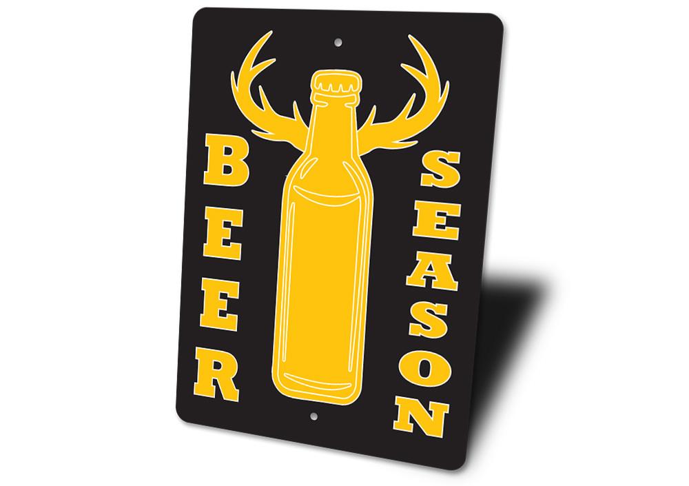 A stylish Beer Season Sign made of high-quality aluminum, featuring vibrant colors and customizable text, perfect for home decor.