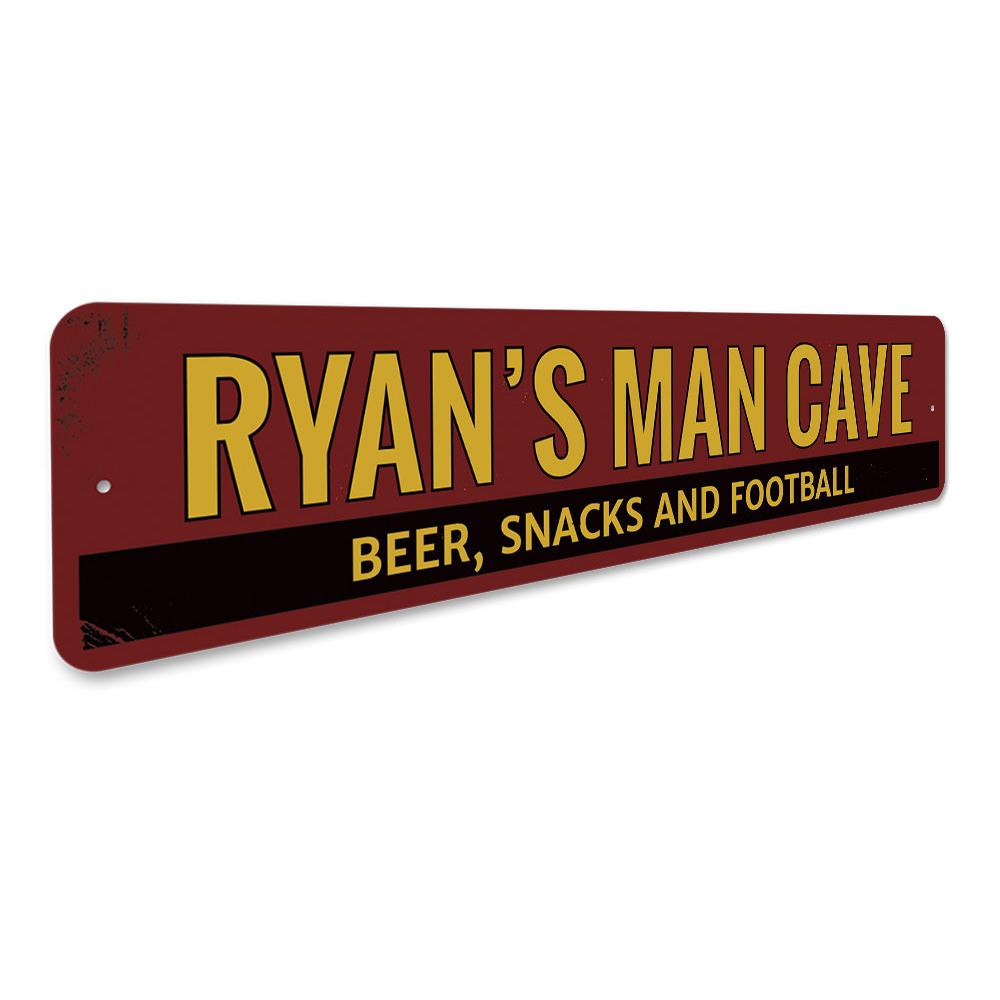 A decorative Beer Snacks & Football Sign made of high-quality aluminum, featuring customizable text, perfect for man caves and game rooms.