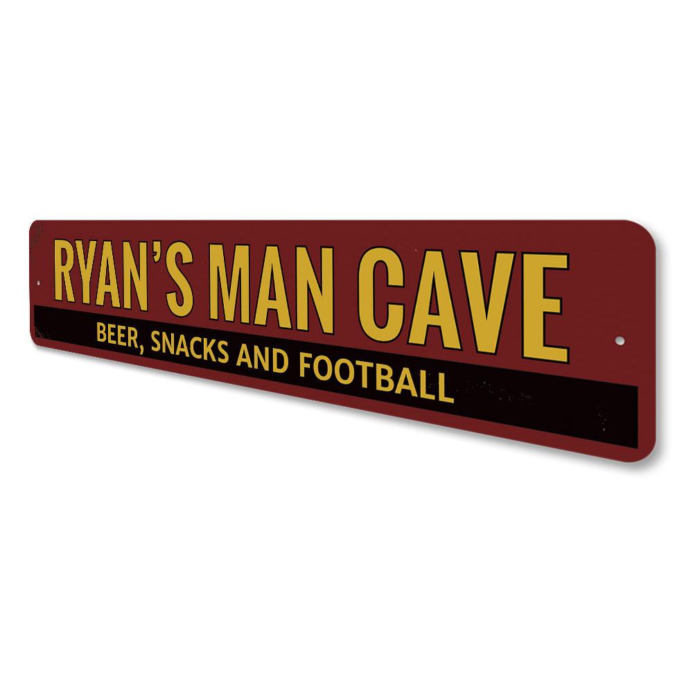 A decorative Beer Snacks & Football Sign made of high-quality aluminum, featuring customizable text, perfect for man caves and game rooms.