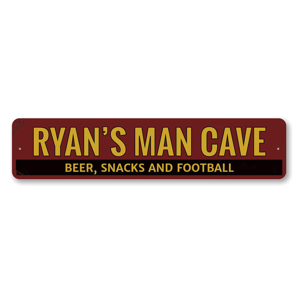 A decorative Beer Snacks & Football Sign made of high-quality aluminum, featuring customizable text, perfect for man caves and game rooms.