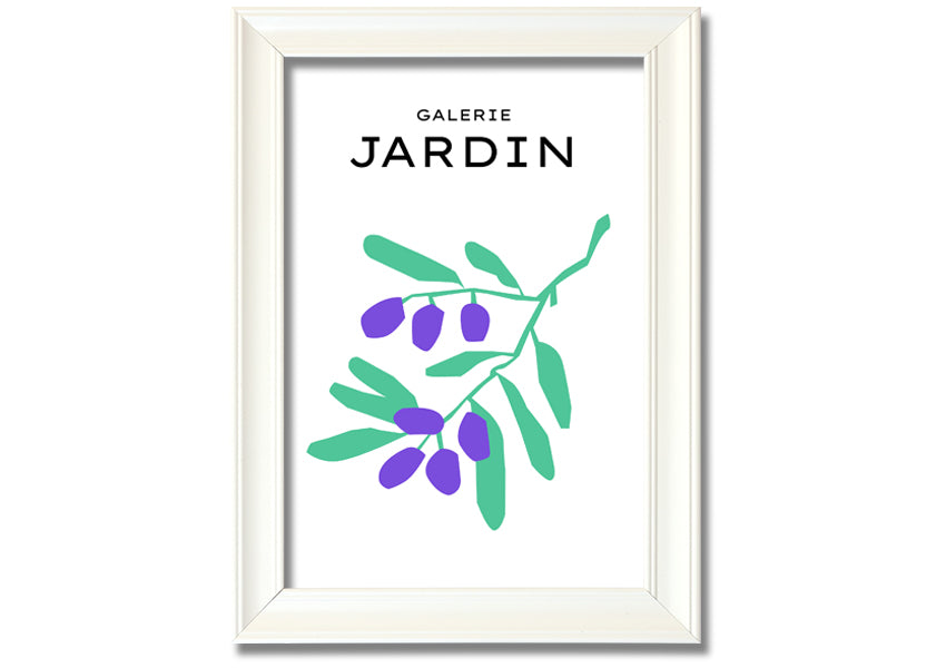 A beautifully framed print of berries on a branch, showcasing vibrant colors and intricate details, ready to hang.