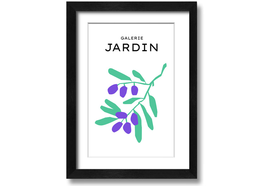 A beautifully framed print of berries on a branch, showcasing vibrant colors and intricate details, ready to hang.