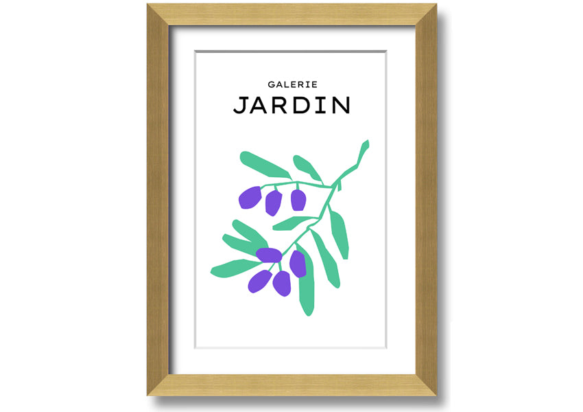 A beautifully framed print of berries on a branch, showcasing vibrant colors and intricate details, ready to hang.