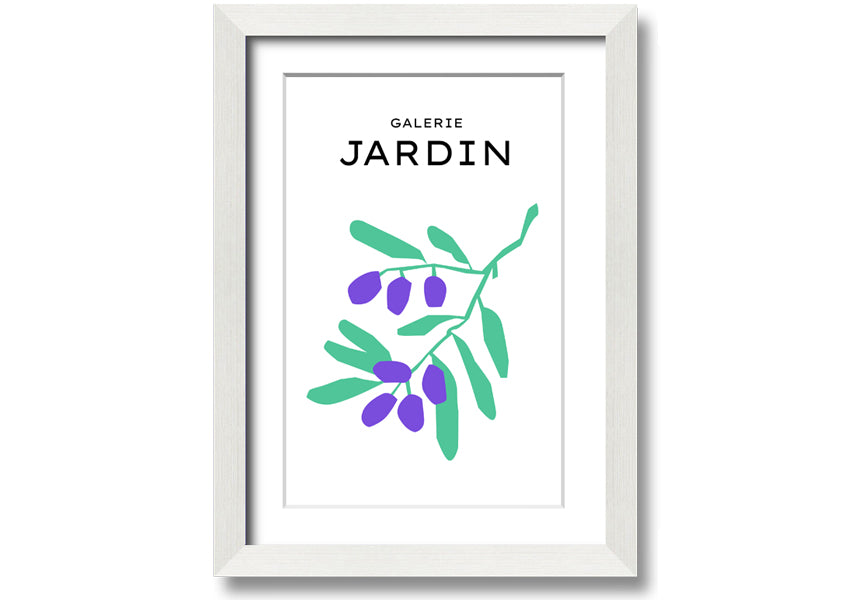 A beautifully framed print of berries on a branch, showcasing vibrant colors and intricate details, ready to hang.