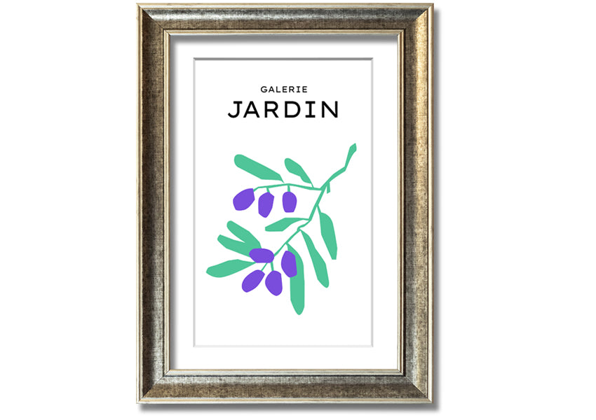 A beautifully framed print of berries on a branch, showcasing vibrant colors and intricate details, ready to hang.