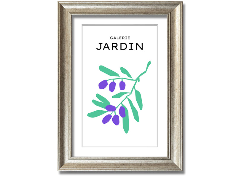 A beautifully framed print of berries on a branch, showcasing vibrant colors and intricate details, ready to hang.