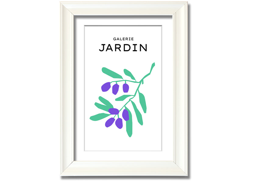 A beautifully framed print of berries on a branch, showcasing vibrant colors and intricate details, ready to hang.