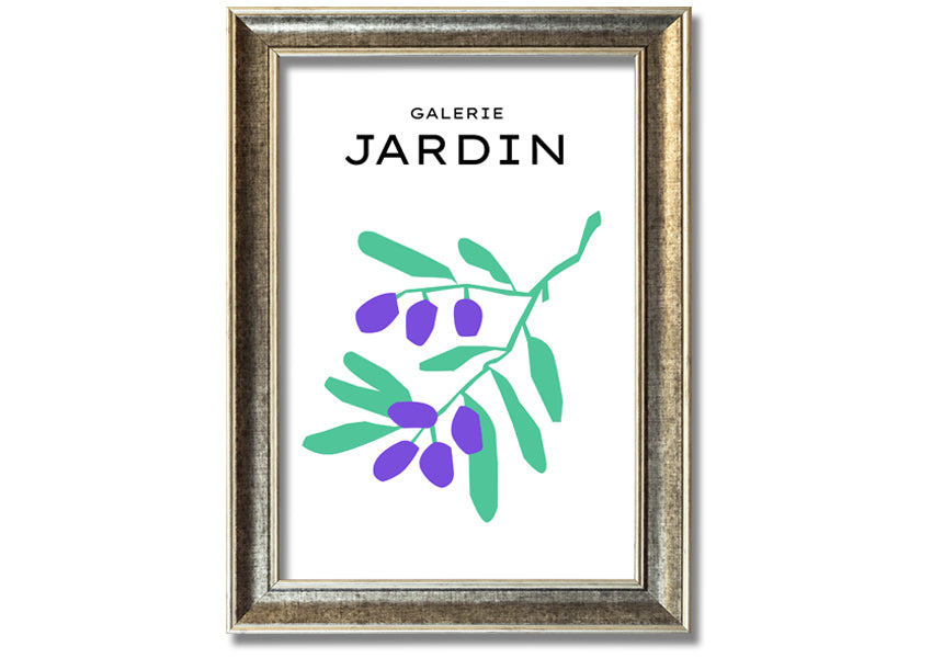 A beautifully framed print of berries on a branch, showcasing vibrant colors and intricate details, ready to hang.