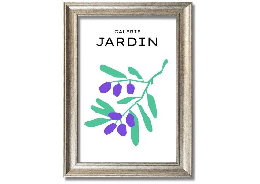 A beautifully framed print of berries on a branch, showcasing vibrant colors and intricate details, ready to hang.