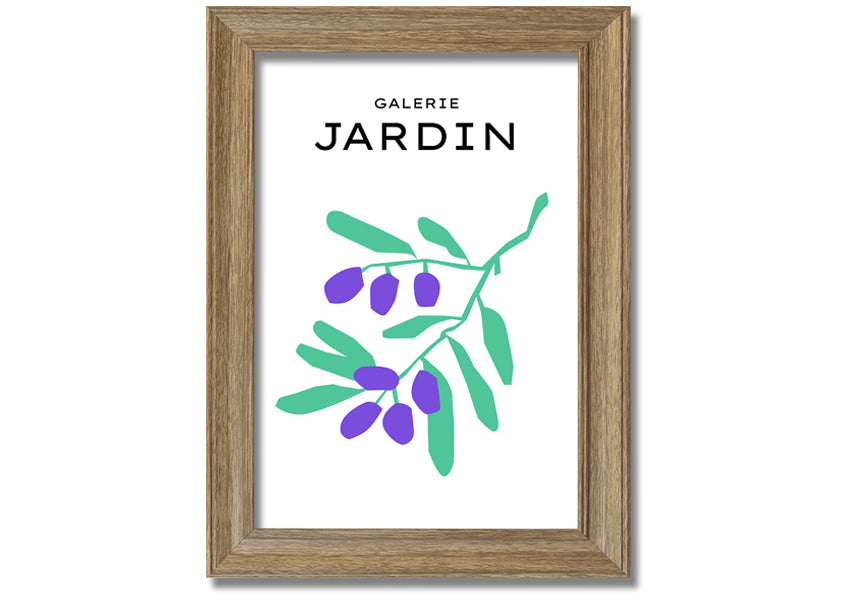 A beautifully framed print of berries on a branch, showcasing vibrant colors and intricate details, ready to hang.