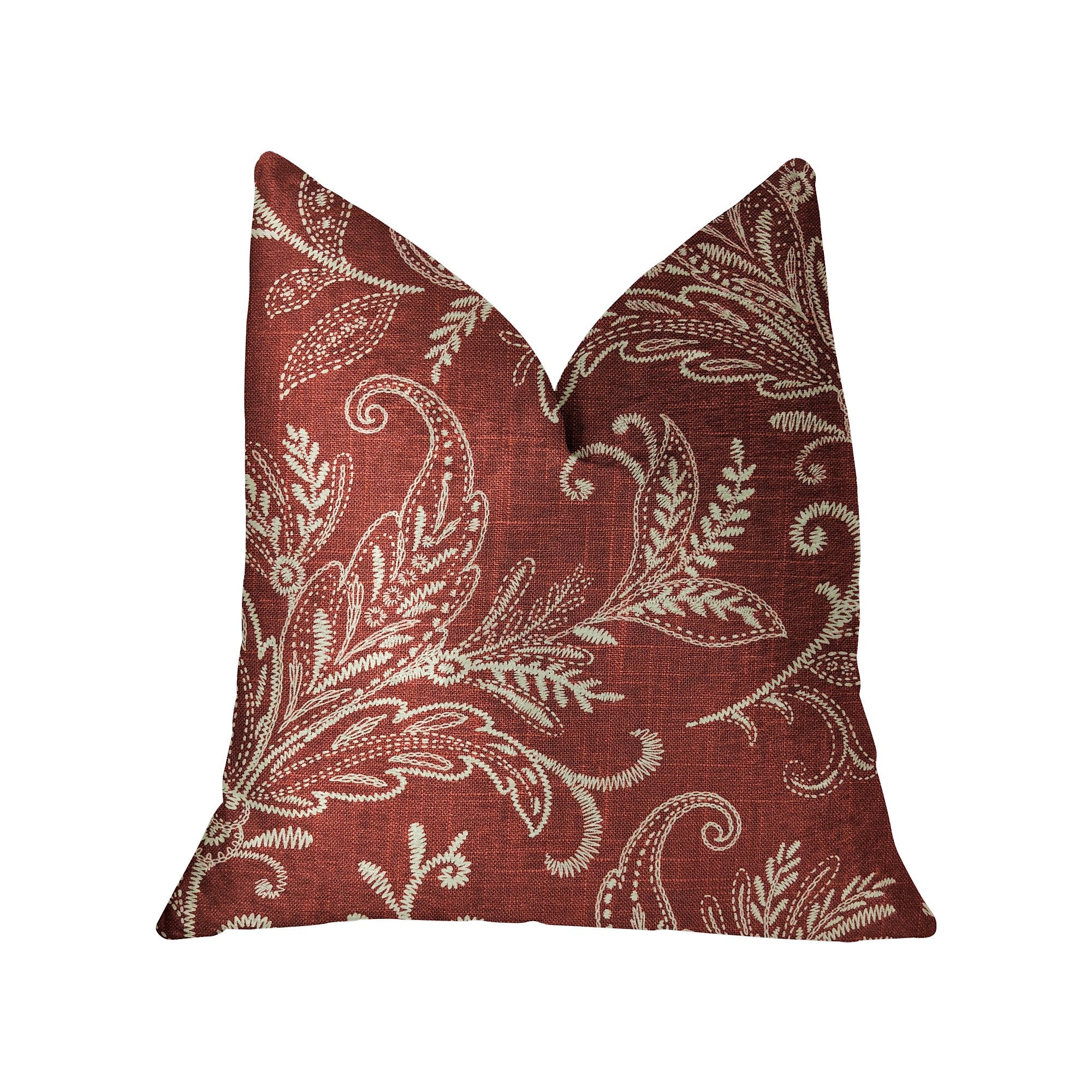 Berry Crest Vineyard Red and Beige Luxury Throw Pillow featuring floral pattern and invisible zipper, handmade in the USA.