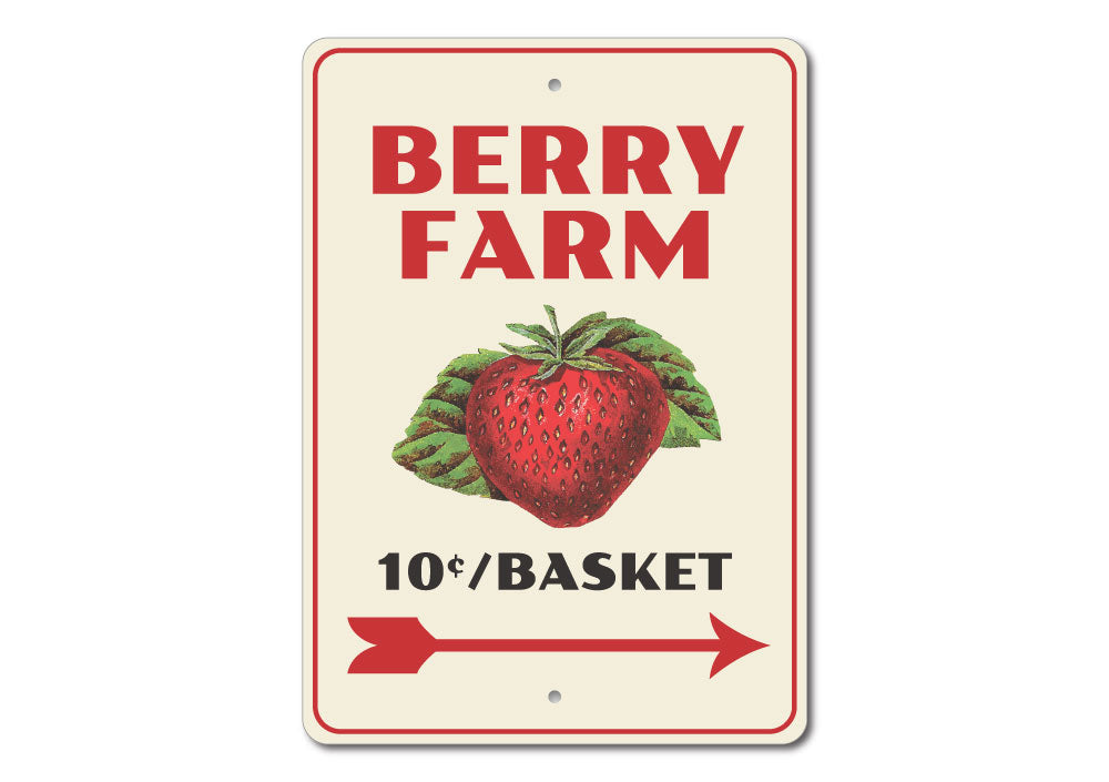 Berry Farm Sign made of high-quality aluminum, featuring customizable text and pre-drilled holes for easy mounting.