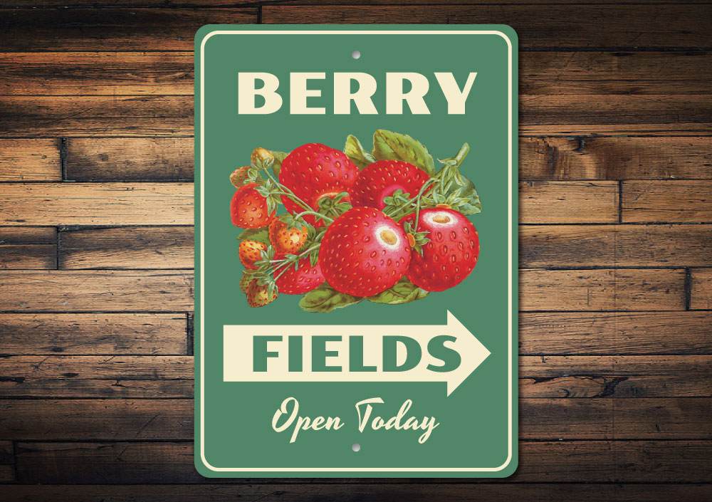 Berry Fields Sign made of high-quality aluminum, featuring customizable text and pre-drilled holes for easy mounting.