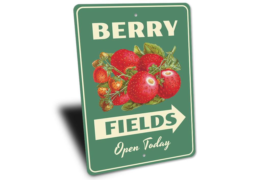 Berry Fields Sign made of high-quality aluminum, featuring customizable text and pre-drilled holes for easy mounting.