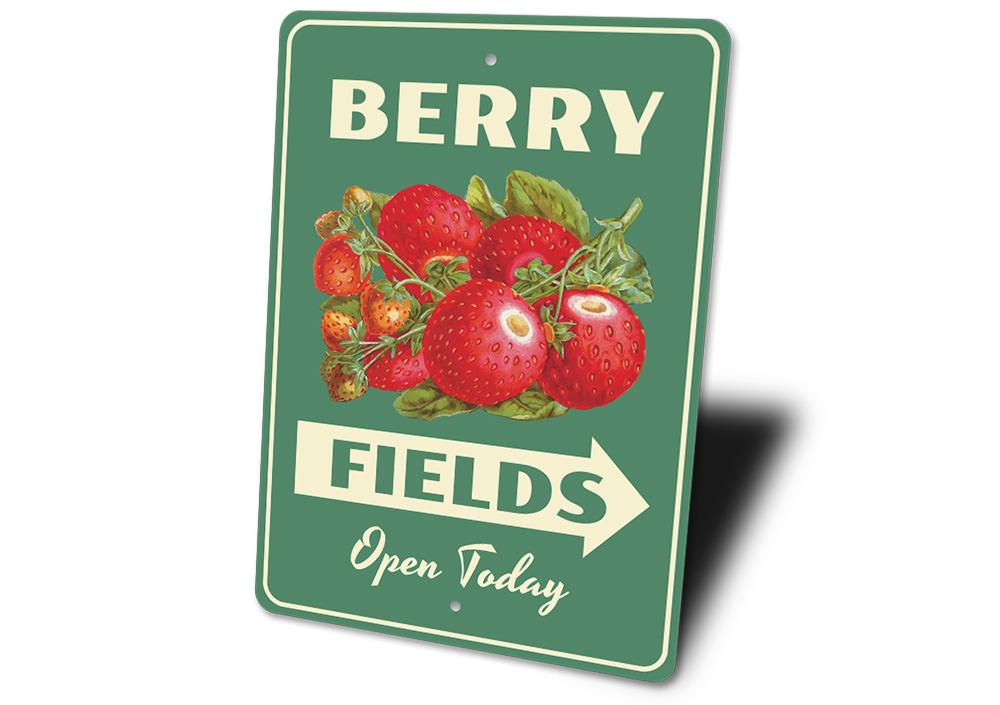 Berry Fields Sign made of high-quality aluminum, featuring customizable text and pre-drilled holes for easy mounting.