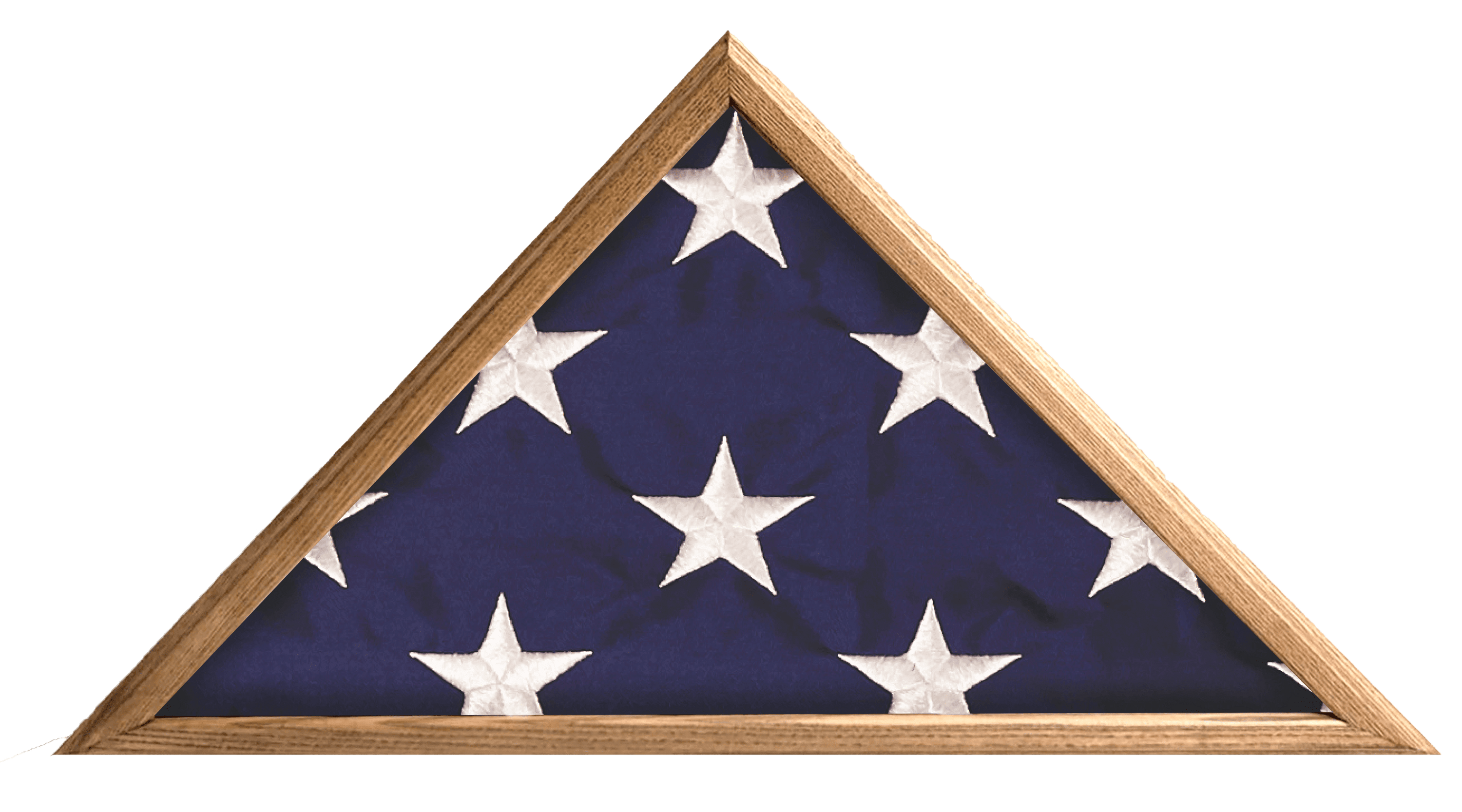 Large American-made flag display case for 5ft x 9.5ft flags, featuring true-mitered corners and a glass front.