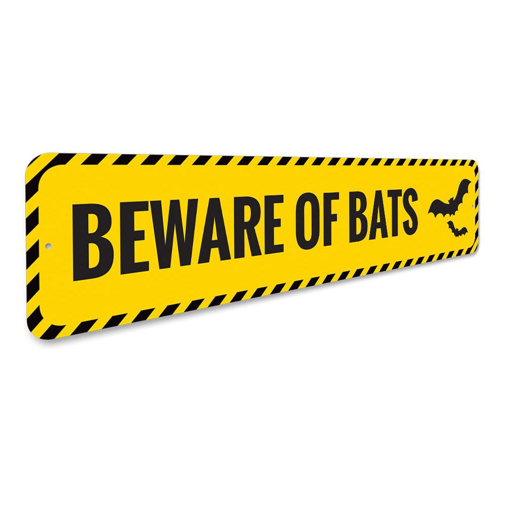 Beware of Bats Sign made from high-quality aluminum, featuring spooky bat graphics, perfect for Halloween decor.